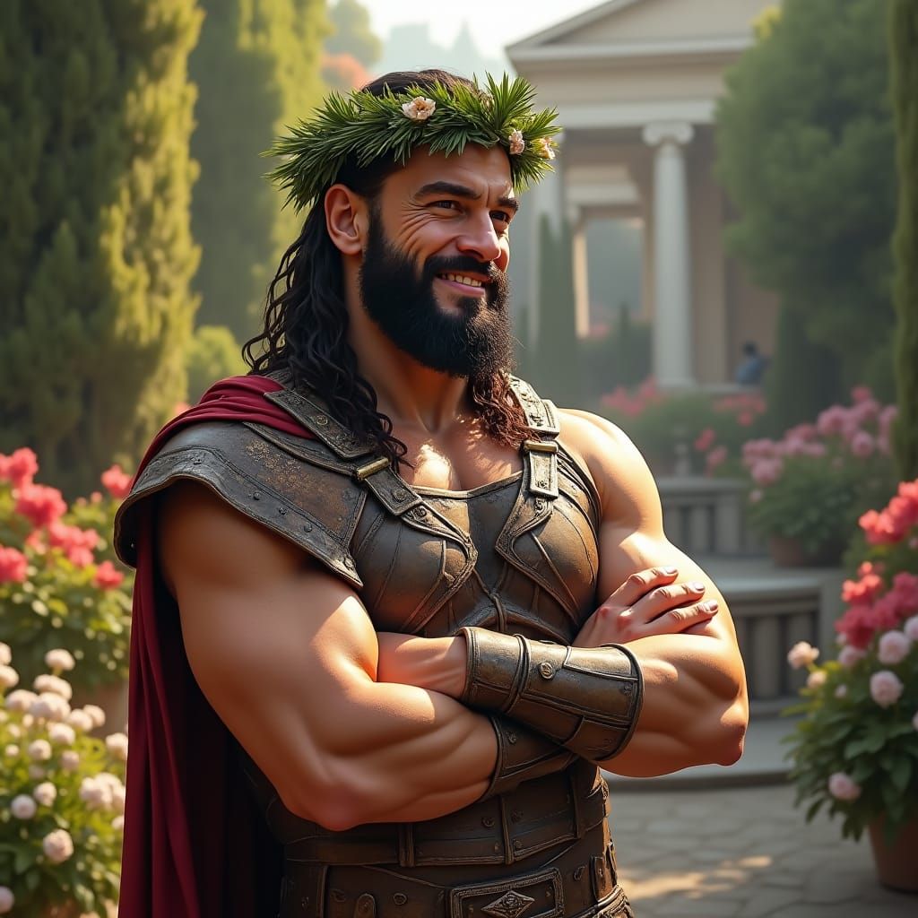Roman Reigns as God of War in Greek Garden
