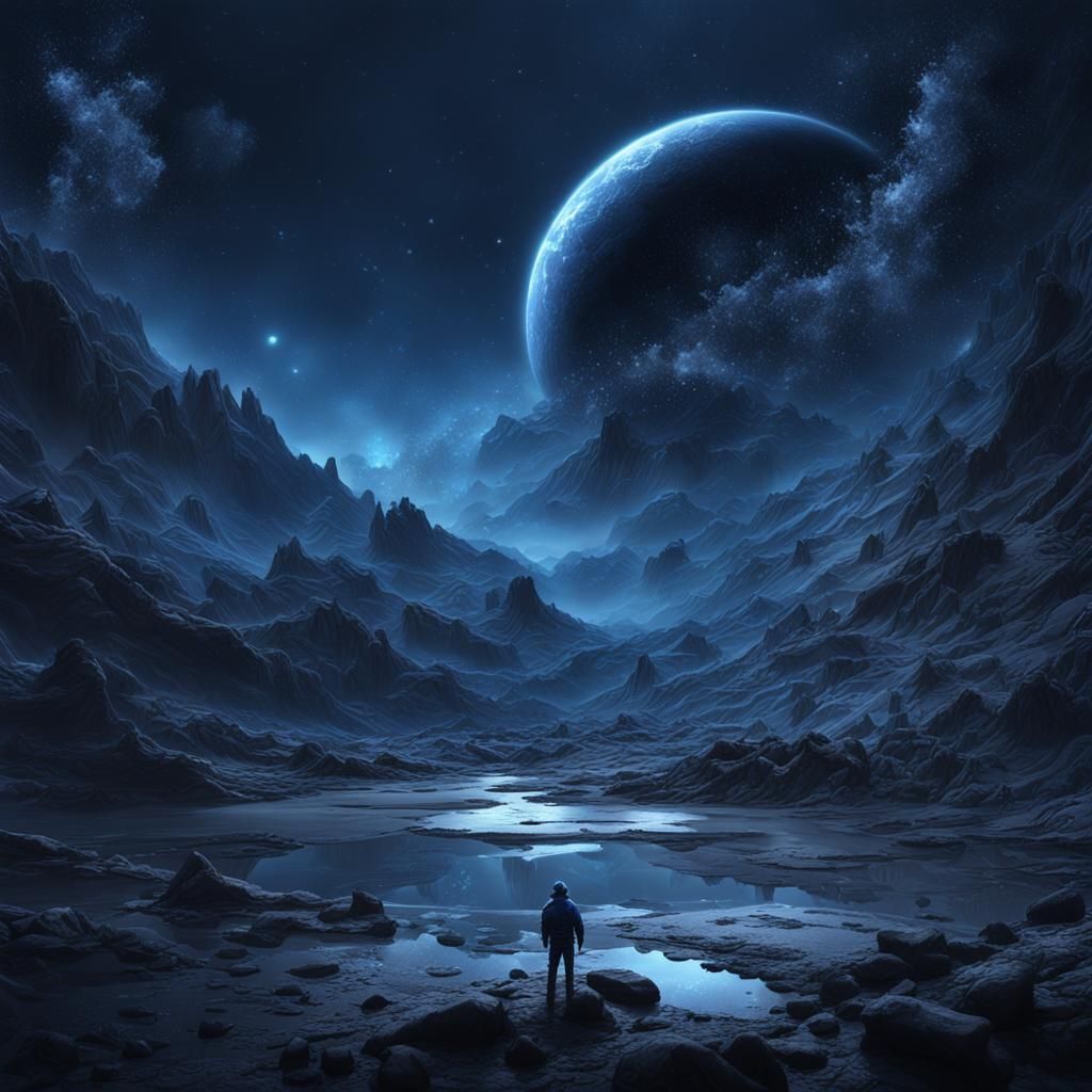 Soulful Indigo Universe Expressive Paint Splash Art