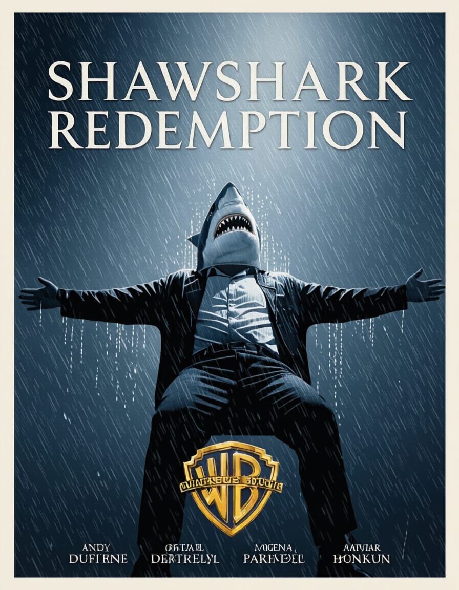 Shawshark Redemption Movie Poster with Shark Head