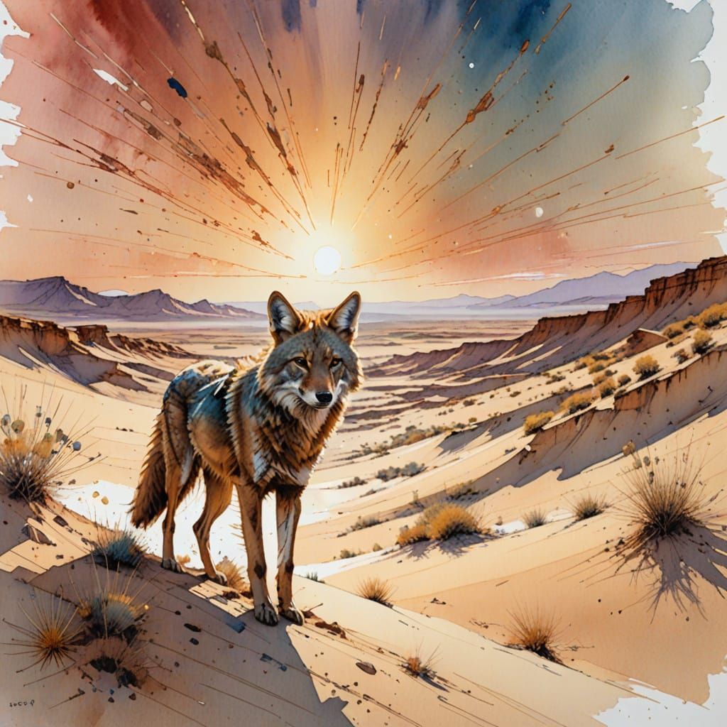 Surreal Desert Landscape in Watercolour Style