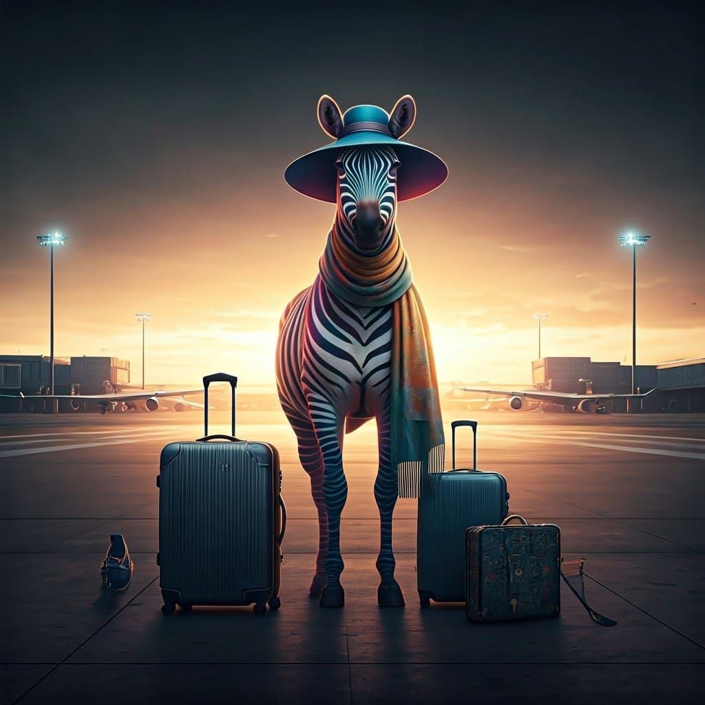 Vibrant Zebra Struts Airport Runway in Fantasy Concept Art S...