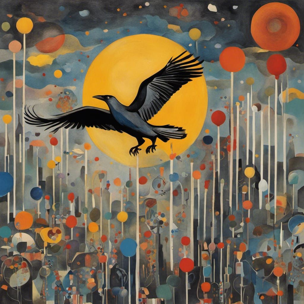 Native American Crow Woman in Dandelion Dreamscape
