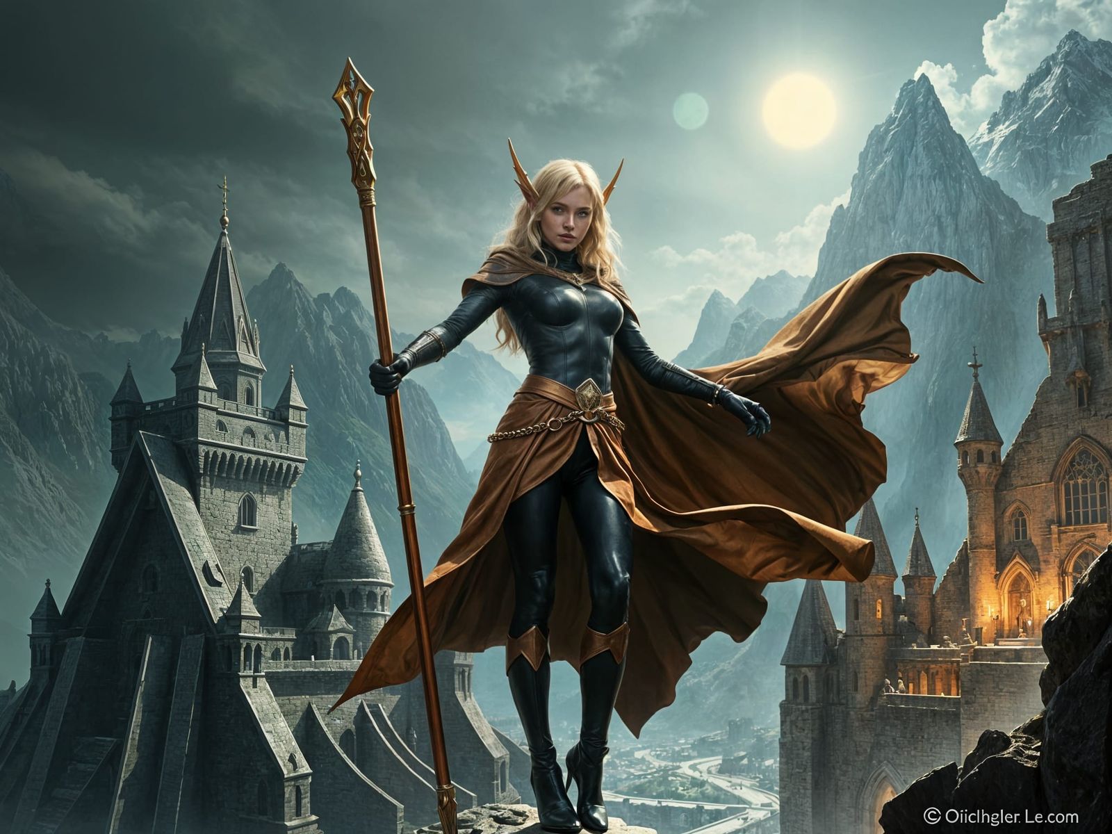 Half-Elf Sorceress Defends Mountain City