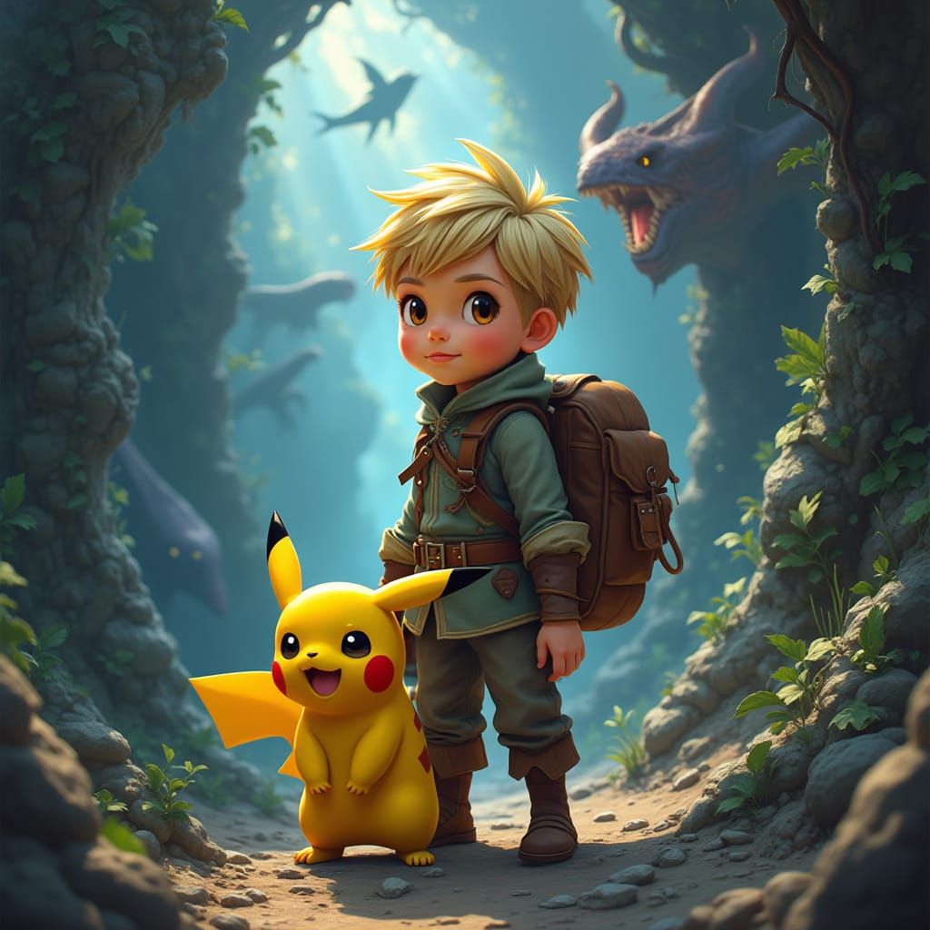 Brave Young Adventurer Embarks on Daring Quest with Loyal Pi...