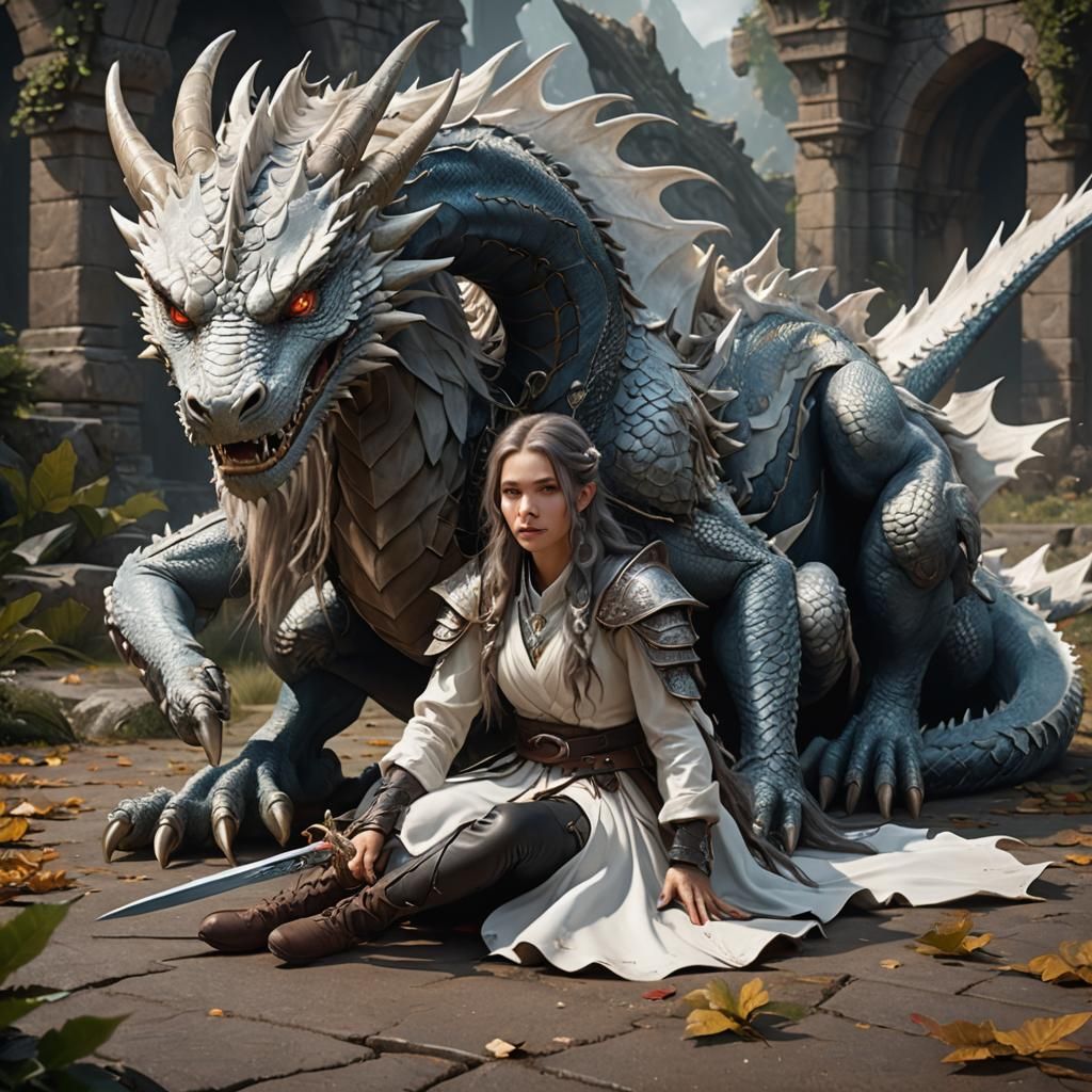 Girl and Dragon Fantasy Concept Art