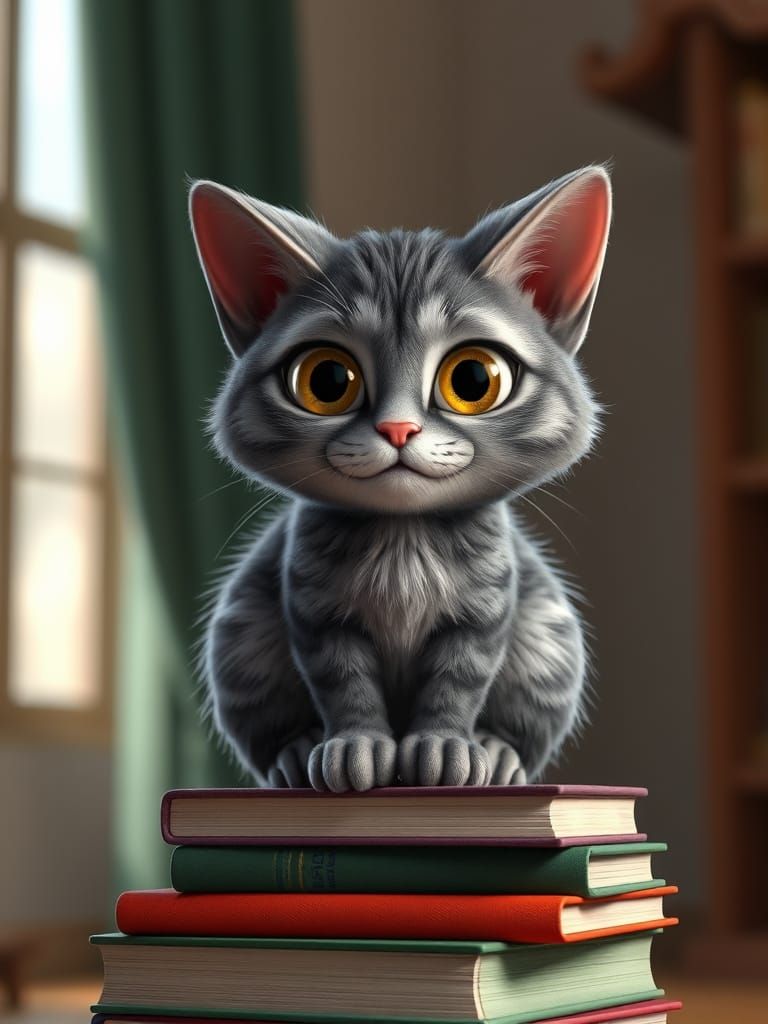 Mysterious Feline Scholar in 3D Pixar Style