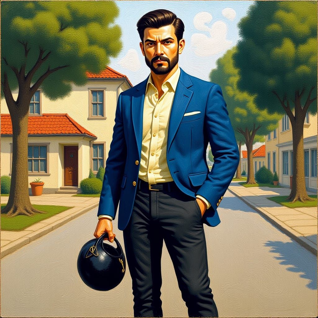 Stylized Impasto Portrait of Man with Helmet