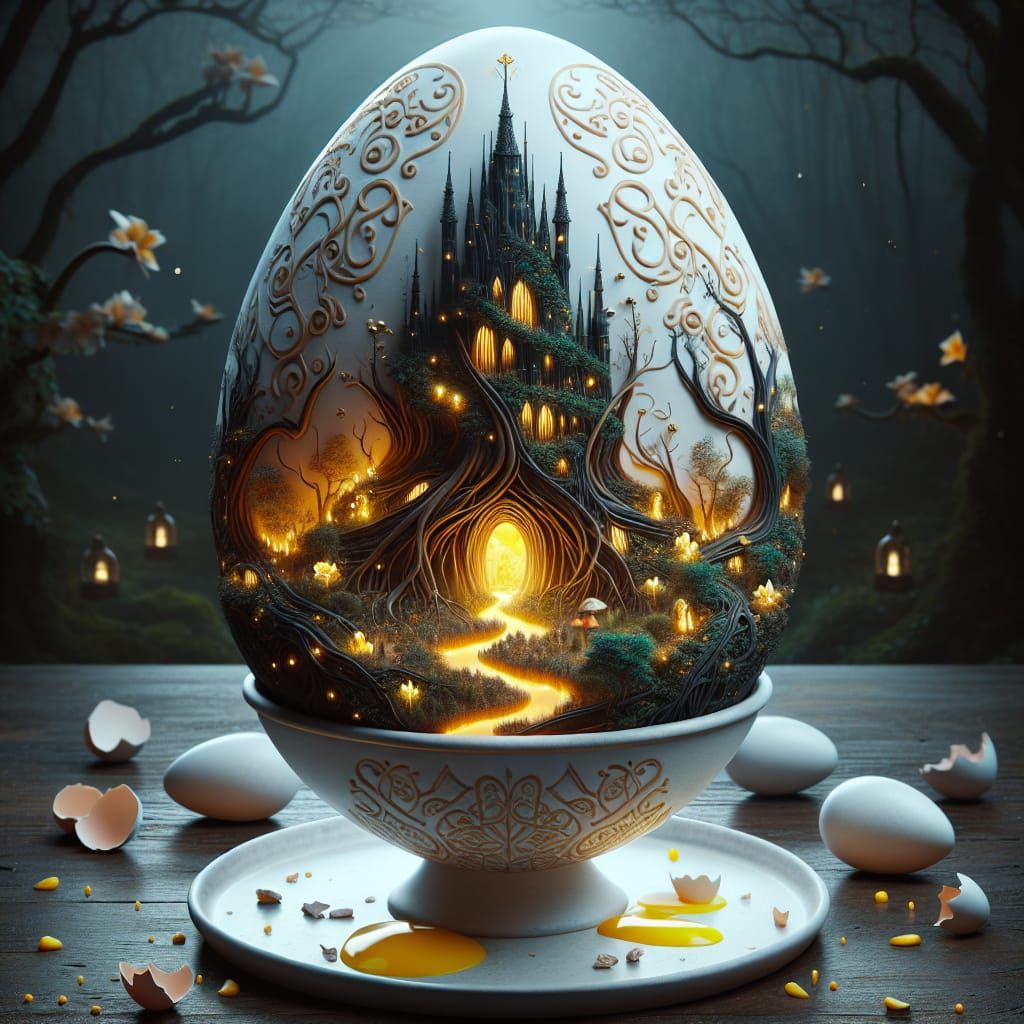 Enchanted Easter Egg with Miniature Glowing Forest