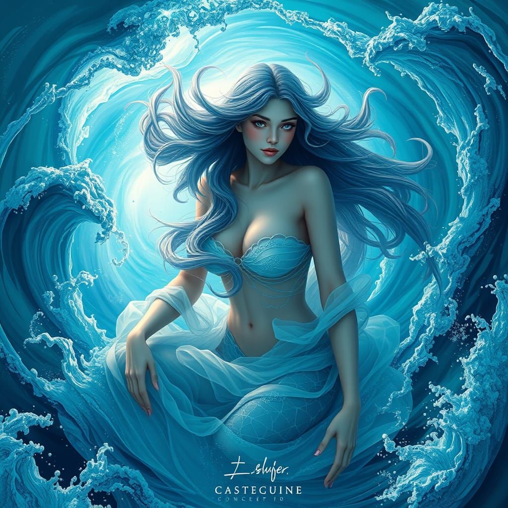 Ethereal Aquatic Nymph in Vibrant, Iridescent Colors