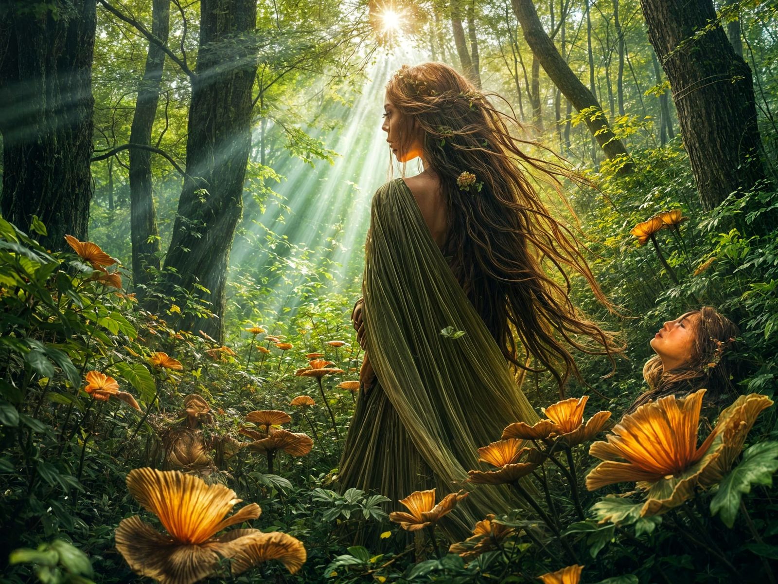 Forest Goddess Emerges from Glowing Grove