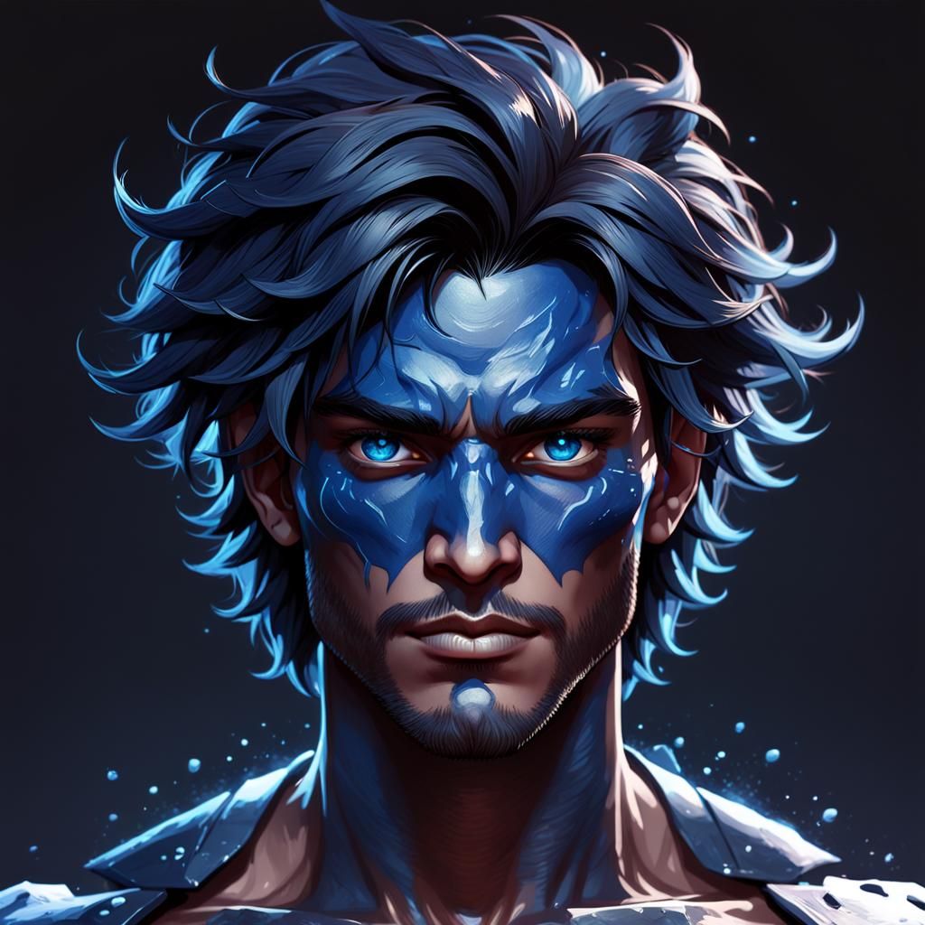 Striking Portrait of a Blue-Skinned Man in Digital Art