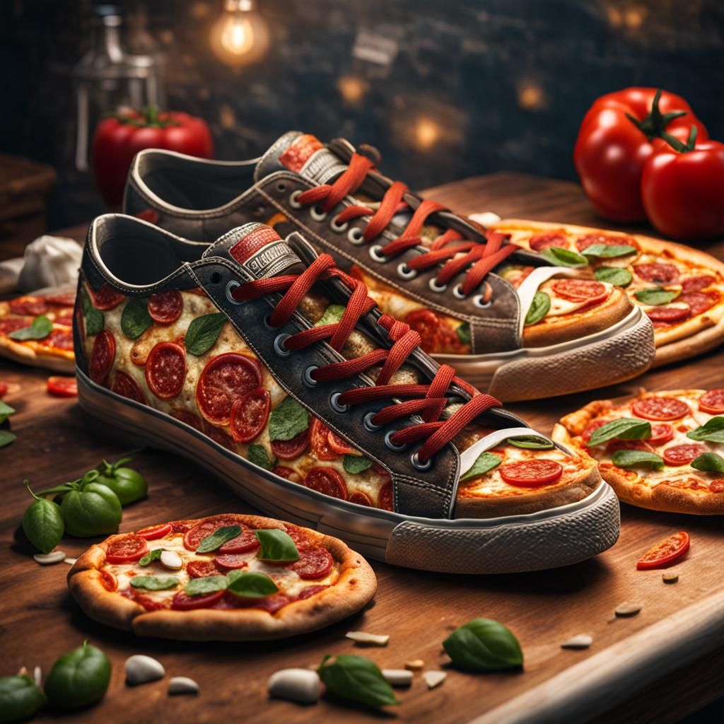 Hyperrealistic Pizza Shoe with Intricate Details