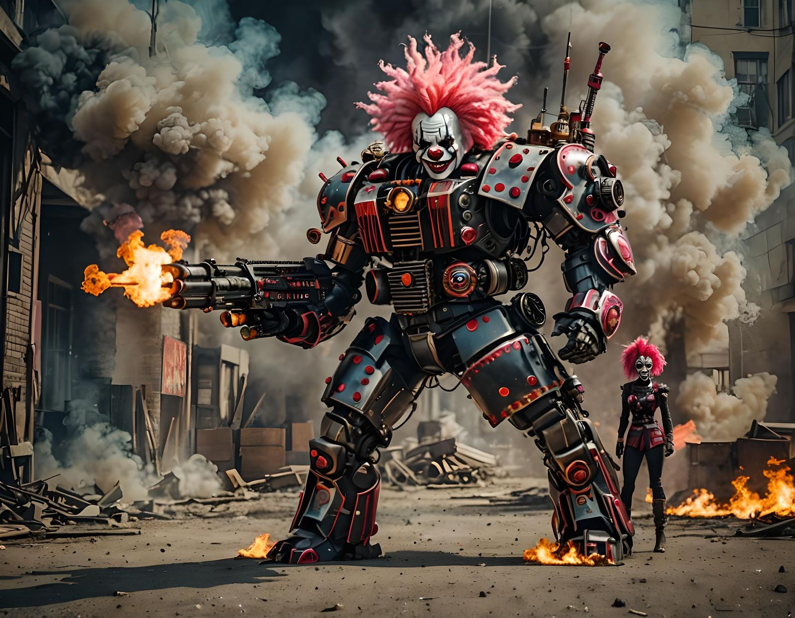 Giant Clown Transformer Robot with Gatling Gun