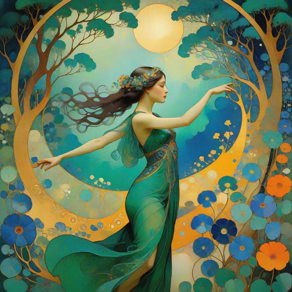 Dreamlike Forest in Art Nouveau Style