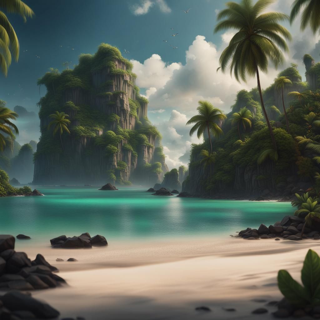 Tropical Island Vacation Spot: Digital Matte Painting