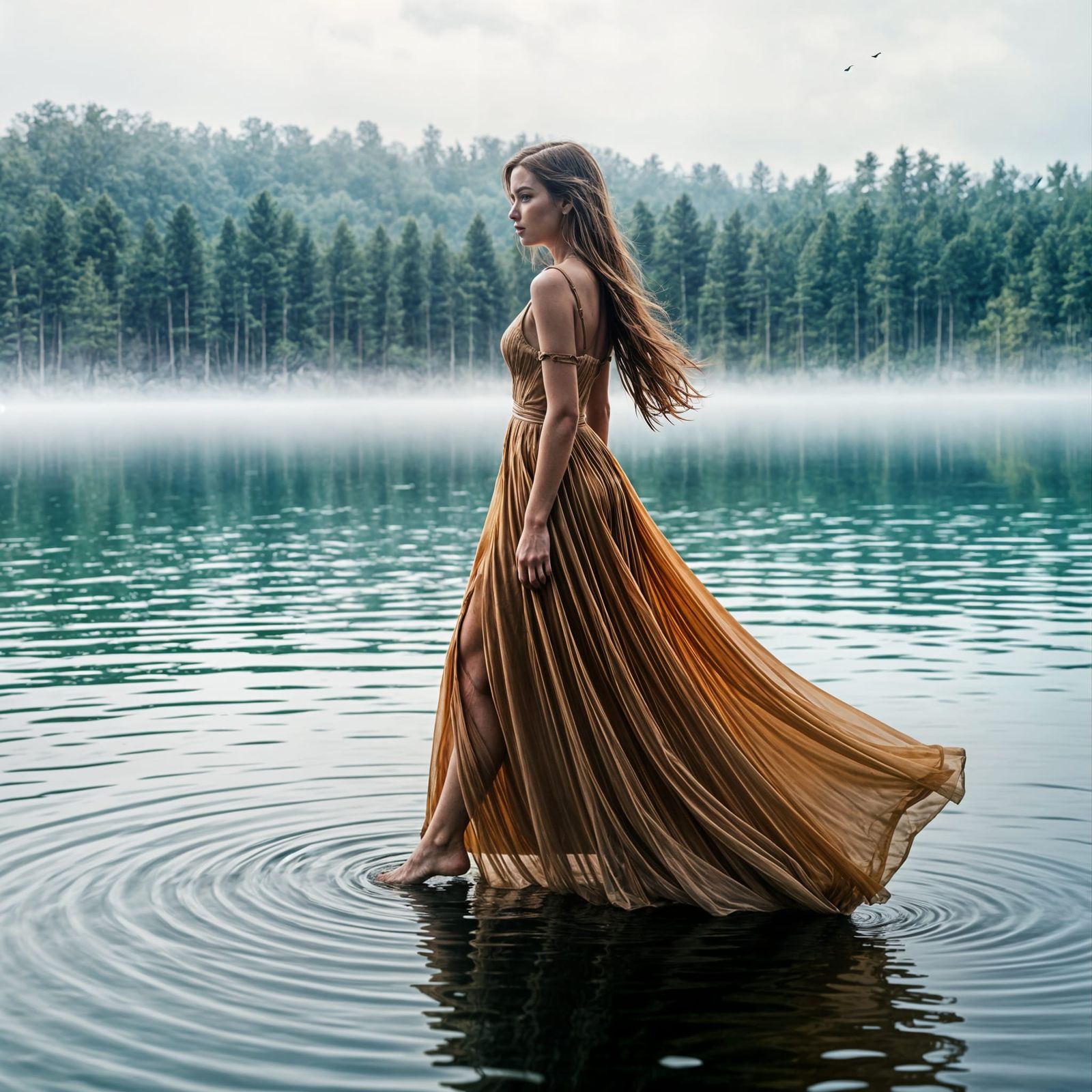 Ethereal Russian Beauty Walks on Water in Serene Forest Land...