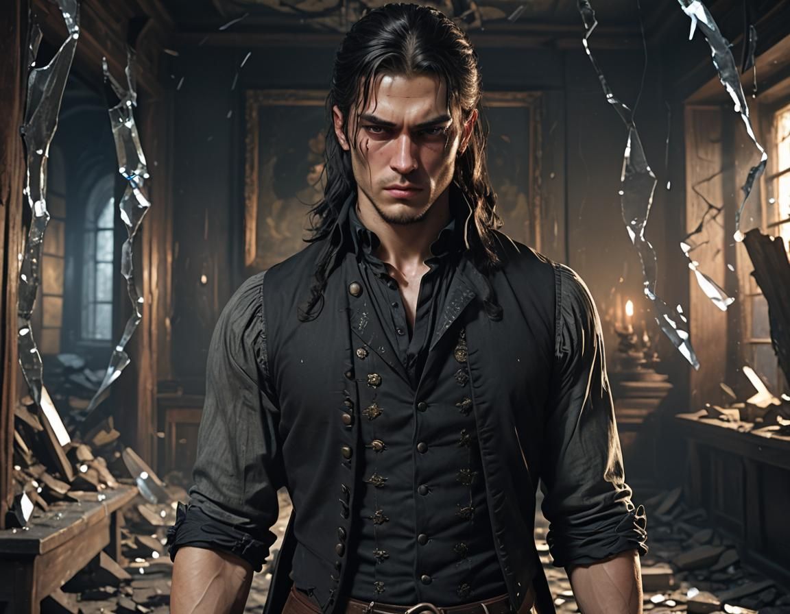 Victorian Man in Dimly Lit Room, as 3D Anime Art