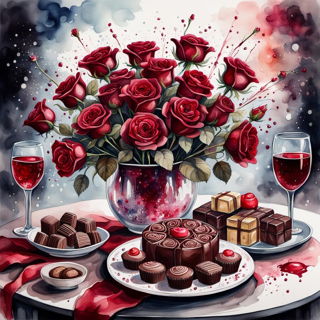 Romantic Table Setting in Watercolor and Ink