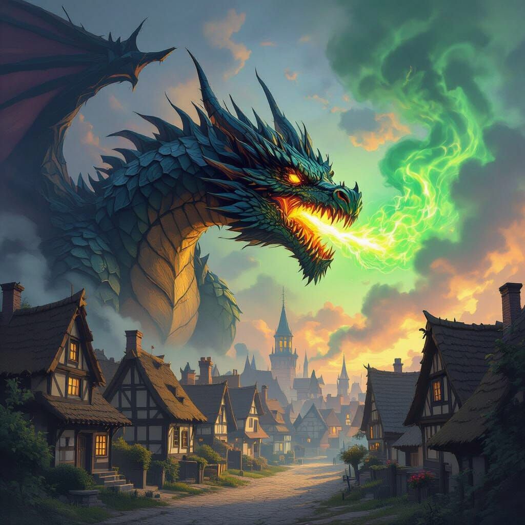 Dragon's Emerald Fire Engulfs Flemish Village