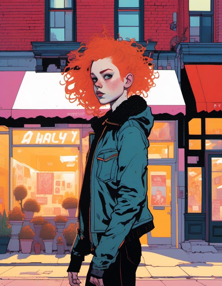 Teen Goth on Main Street in Comic Book Style