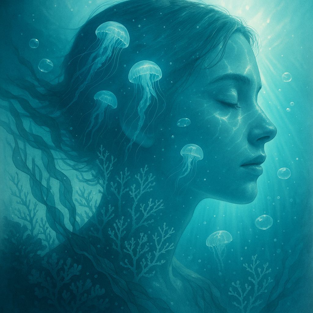 Ethereal Double Exposure: Woman and Underwater World