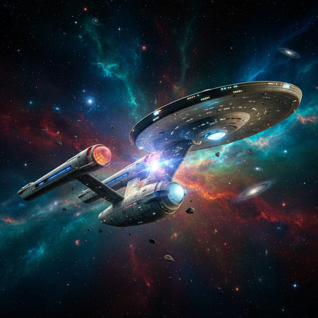 Star Trek Enterprise Saucer Separation in Hyperrealistic Sty...