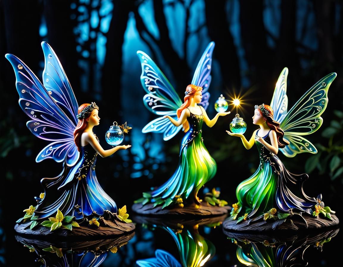 Enameled Glass Fairy Figurines in Enchanted Woods