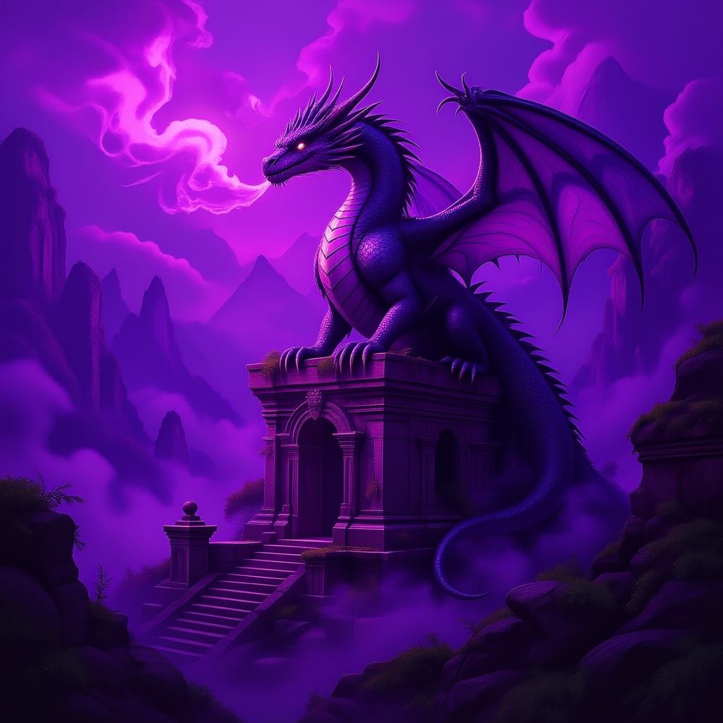 Ancient Dragon on Ruined Temple, High Fantasy Concept Art