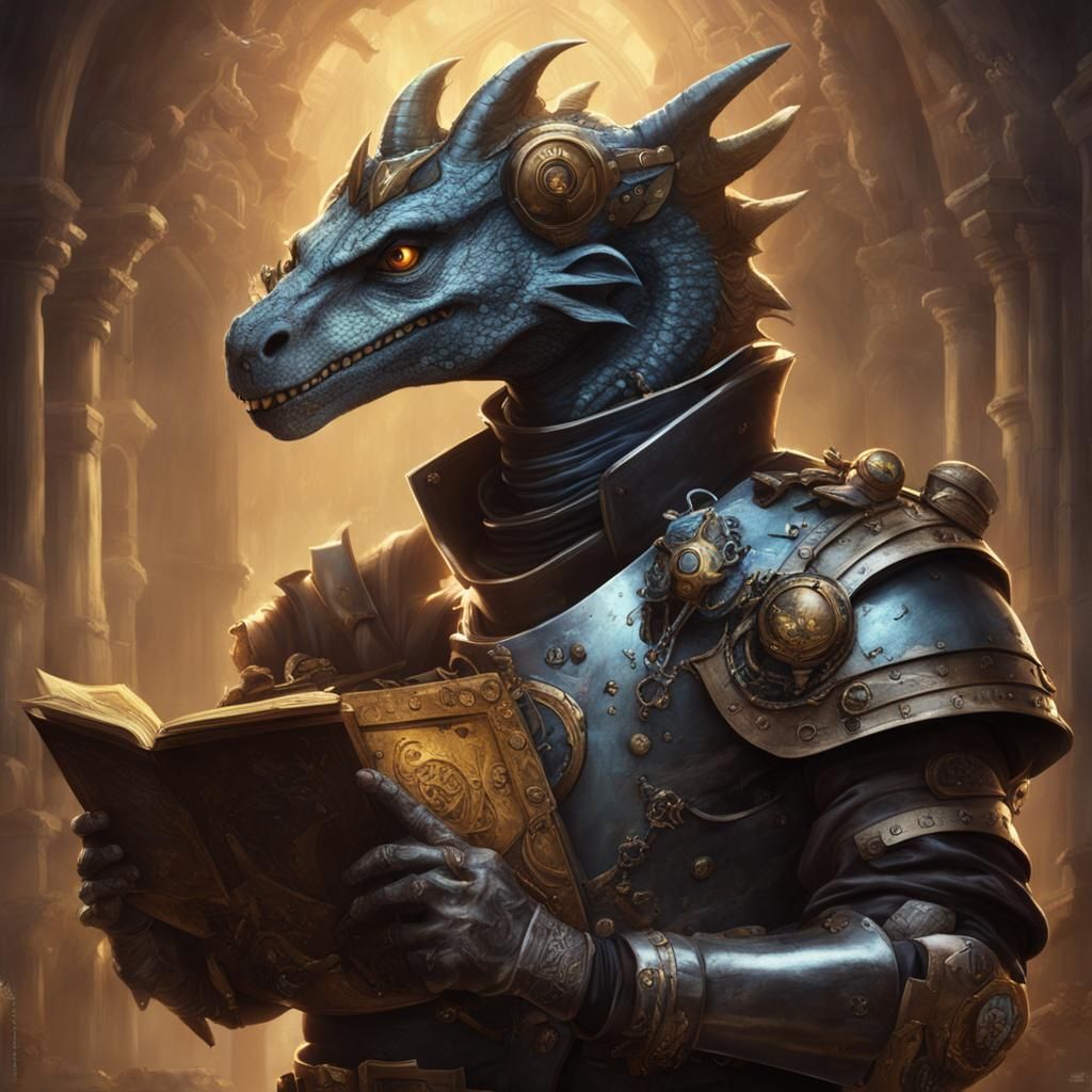 Knight and Steampunk Dragon Portrait in Volumetric Lighting