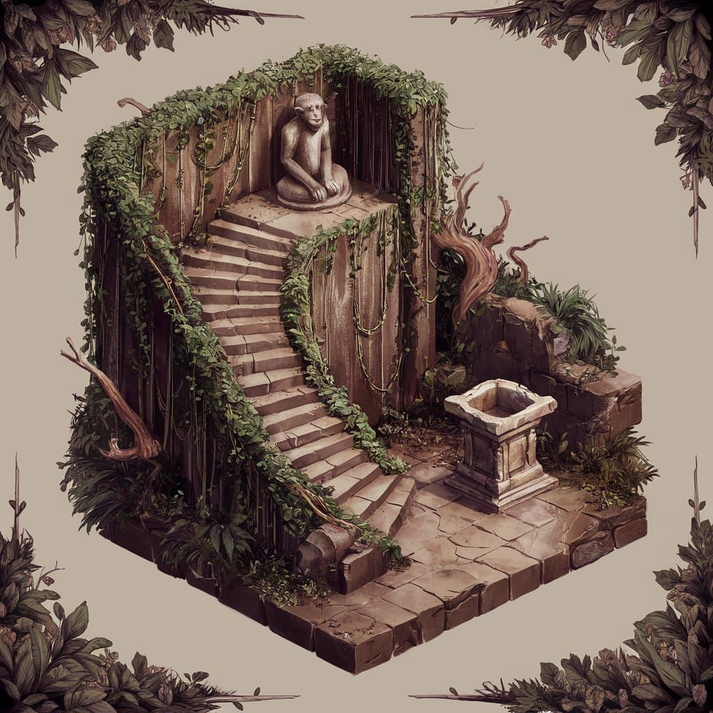 Isometric Jungle Map with Monkey Shrine