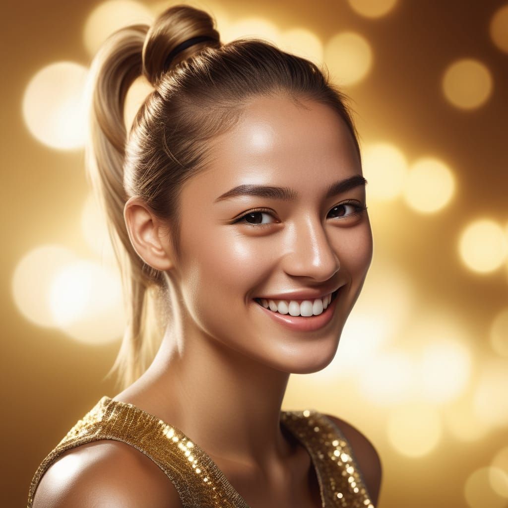 Smiling Woman with Ponytail: Hyper-Realistic Portrait