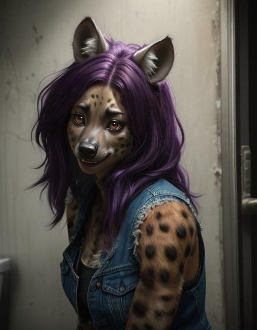 Glamorous She-Hyena in a Filthy Restroom