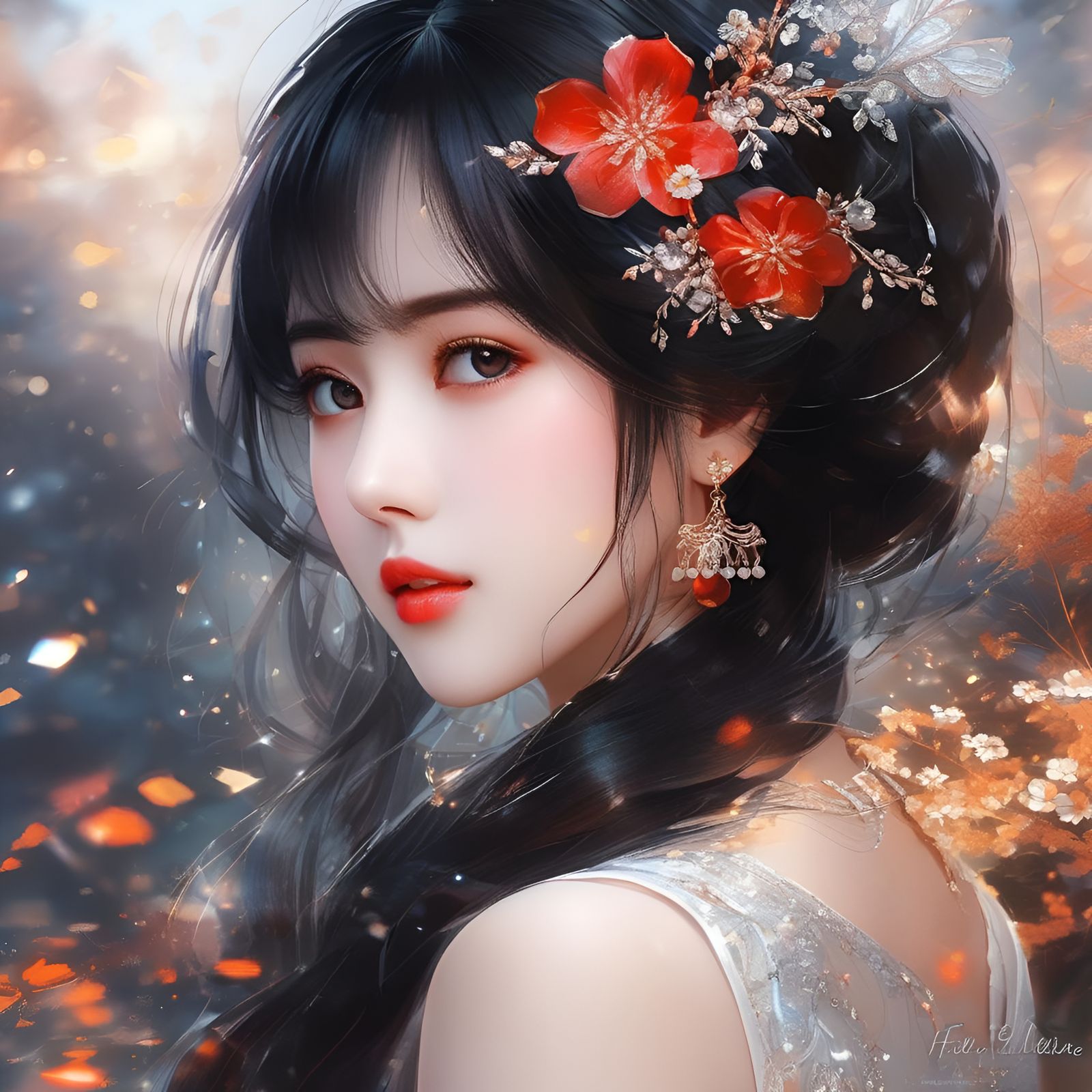 Anime Lady with Expressive Details and Glassy Reflections