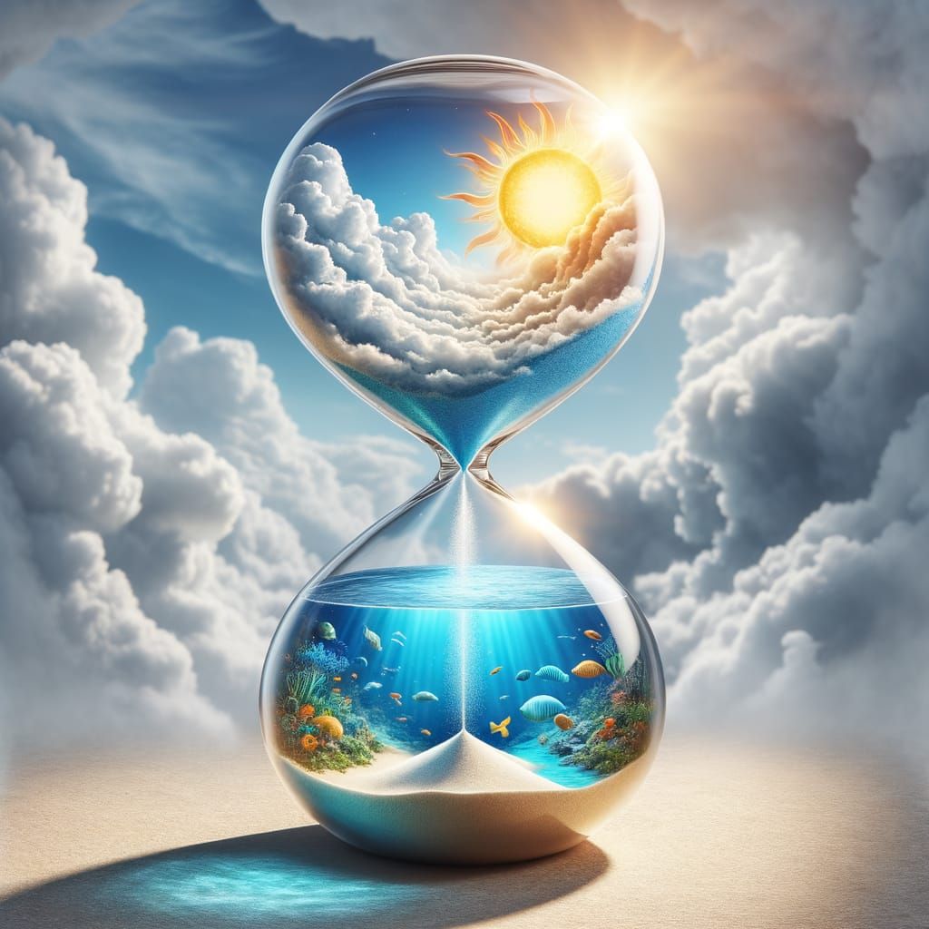 Hourglass with Swirling Sky and Exotic Ocean
