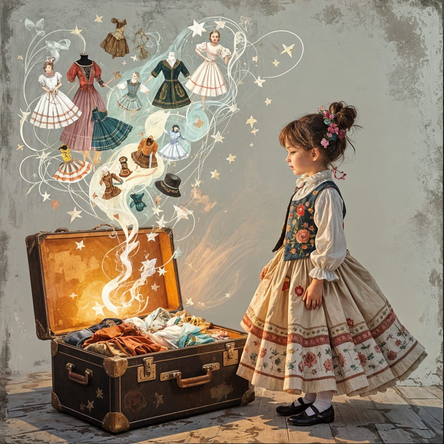 Child with Floating Clothes: Surreal Impressionistic Scene