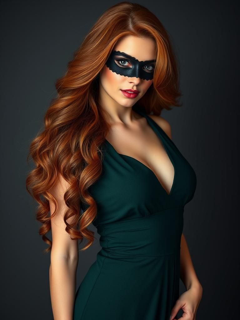 Seductive Woman with Auburn Hair and Green Dress