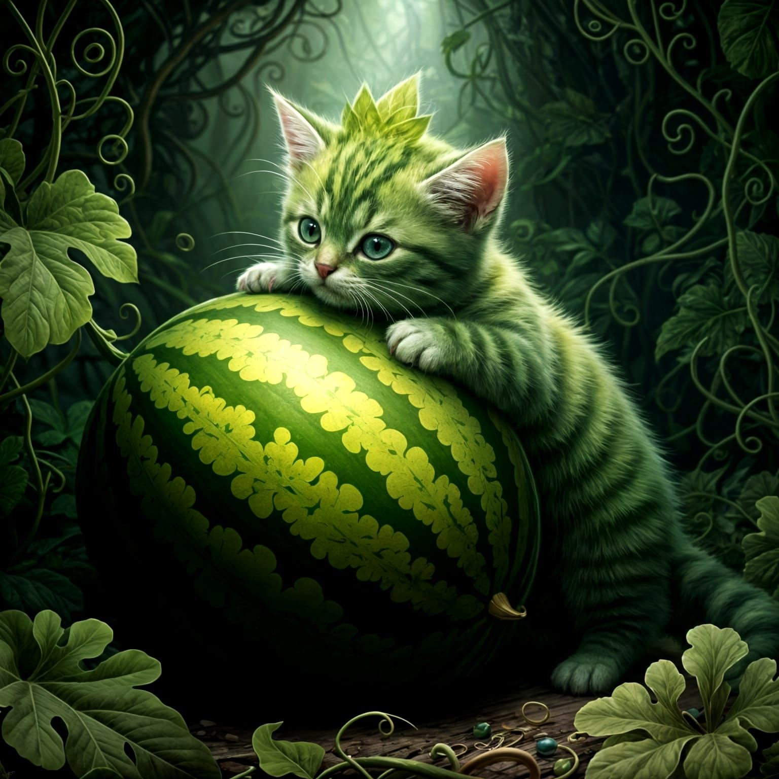 Whimsical Kitten Watermelon in Vibrant Colors