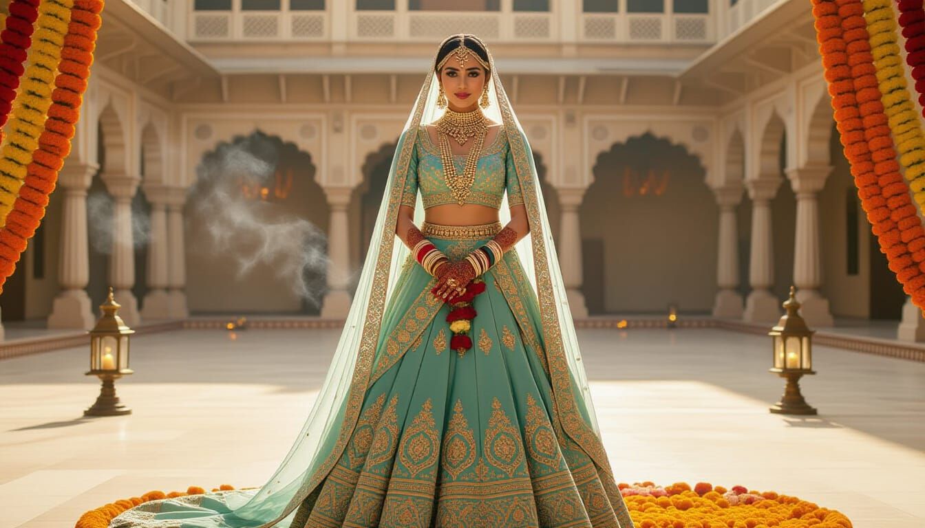 Indian Bride in Golden Light: Bollywood Cinematic Still
