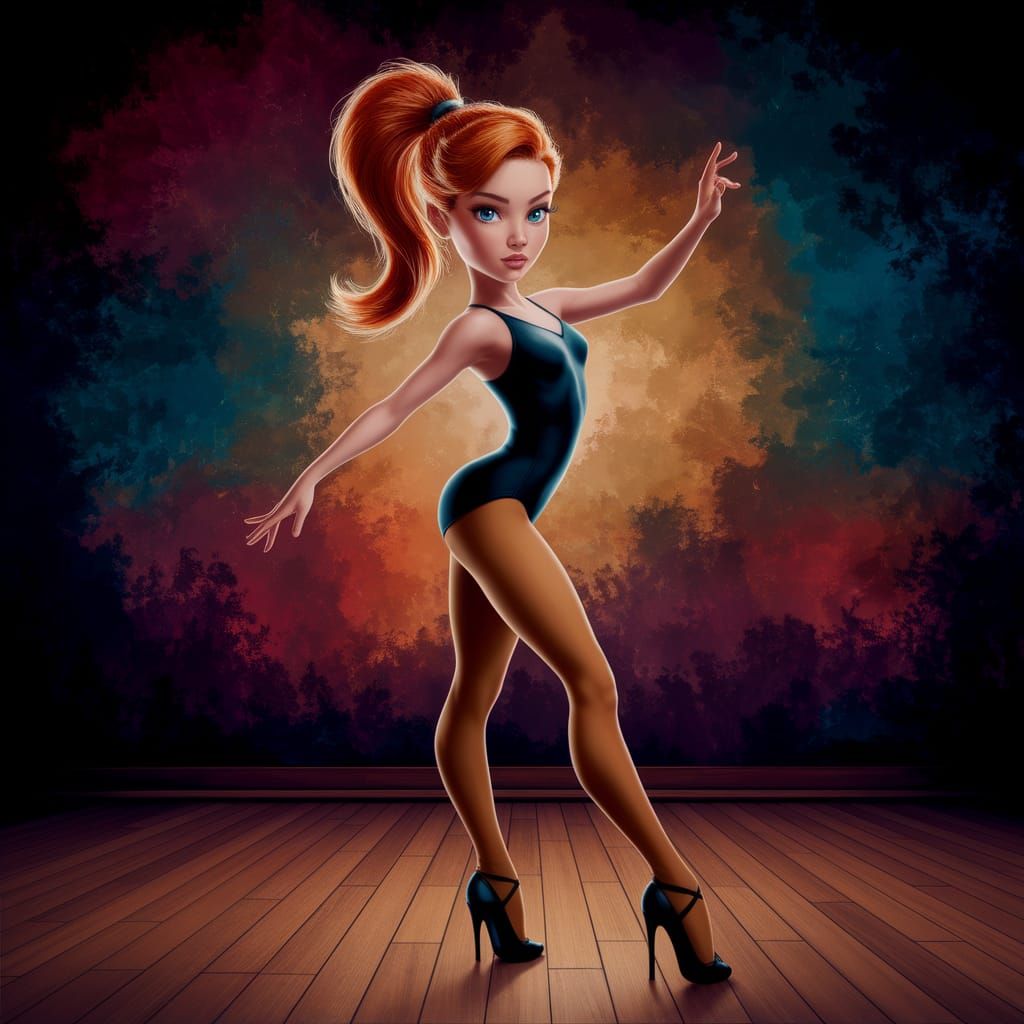 Elegant Fantasy Dancer in a Vibrant Studio Scene