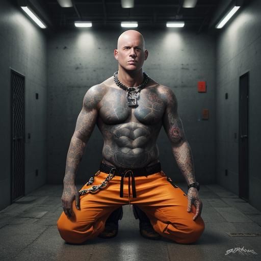 Man Chained in Prison Cell: Hyperrealistic Concept Art