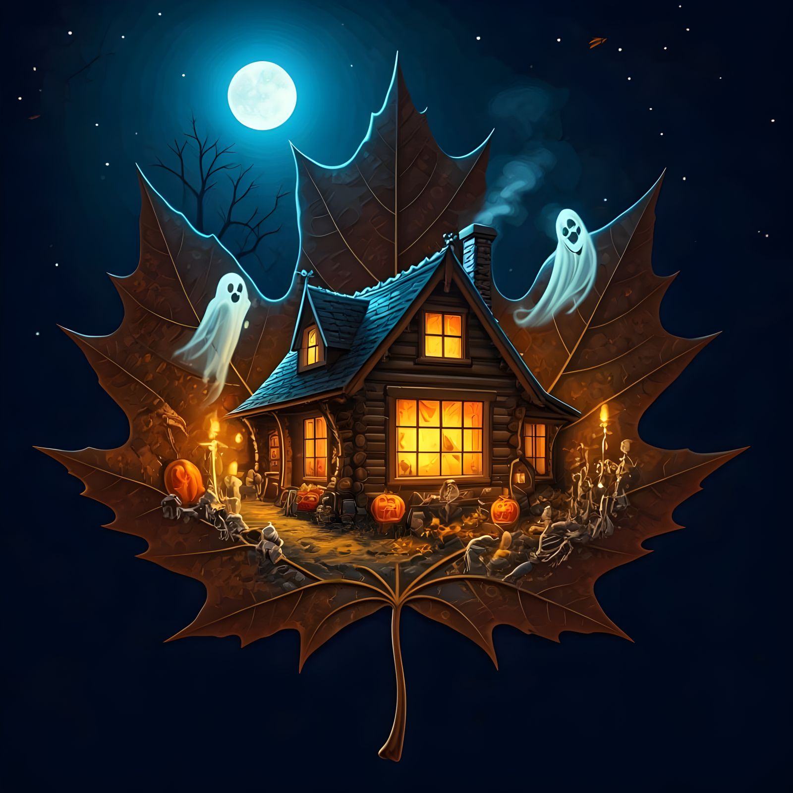 Halloween Maple Leaf Scene in Disney Style