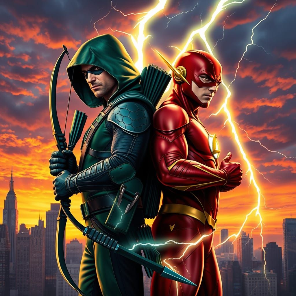 Green Arrow and The Flash in Comic Book Style