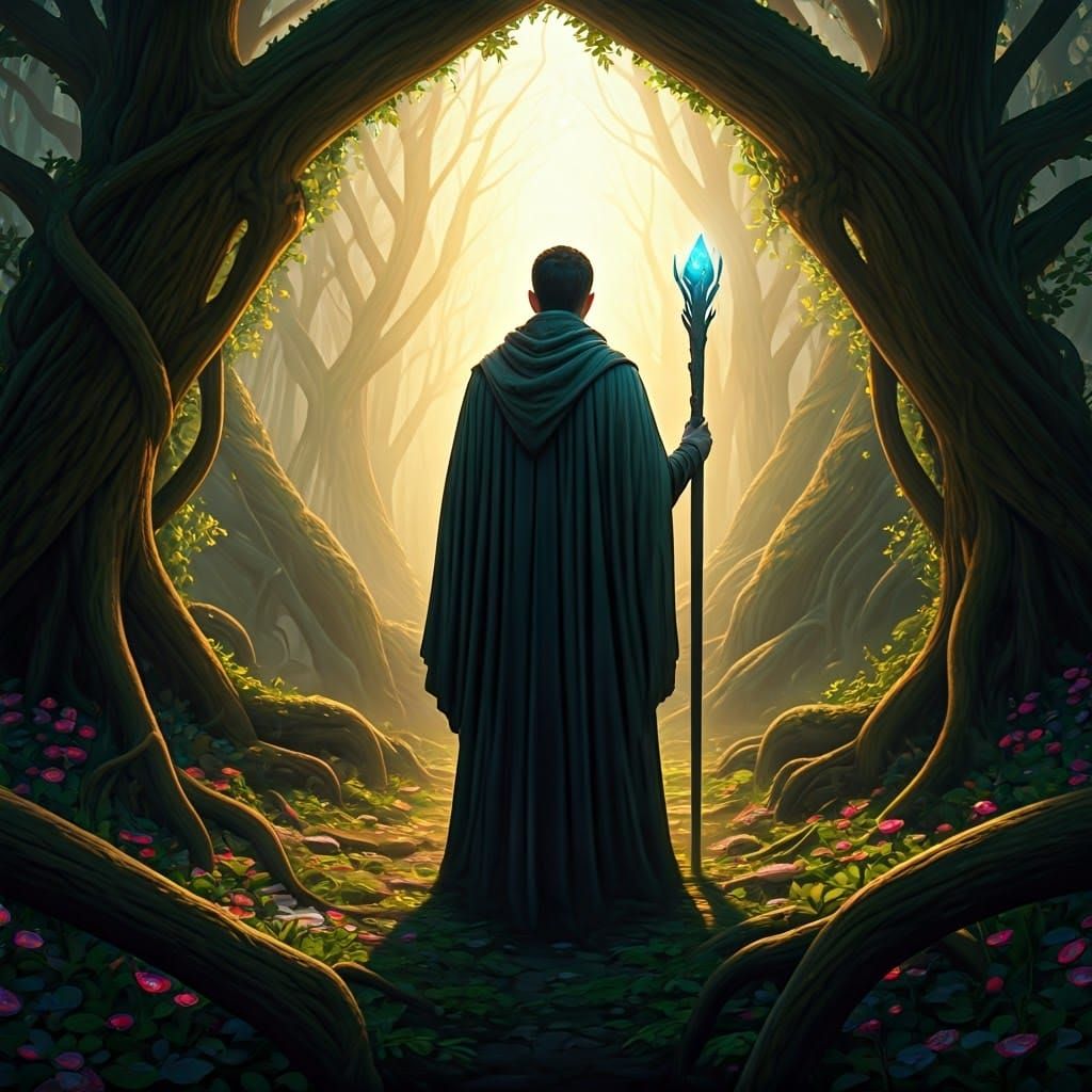 Merlin in Mystical Forest, Fantasy Concept Art