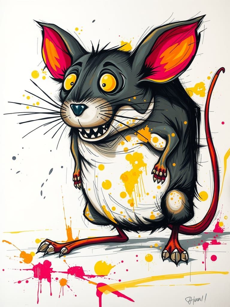 Gigantic Mouse in Abstract Expressionist Style