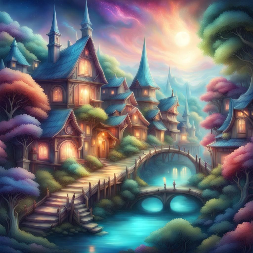 Harmonious Village with Mythical Creatures: Anime Style