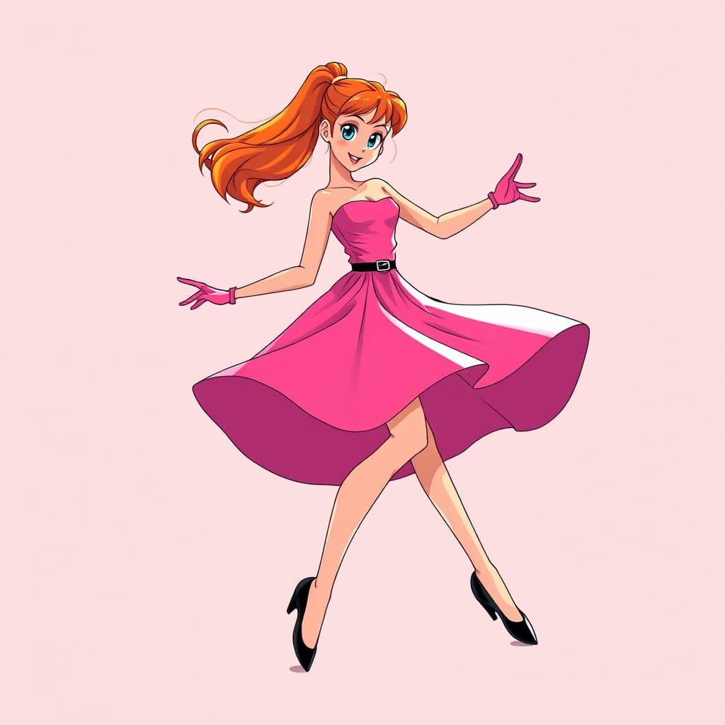 Dynamic Cartoon of Orange-Haired Tap Dancer