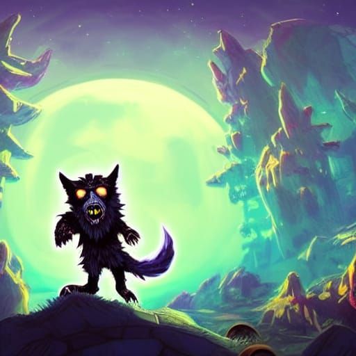 Charismatic Pirate Wolfman on Moonlit Beach with Cosmic Bell...