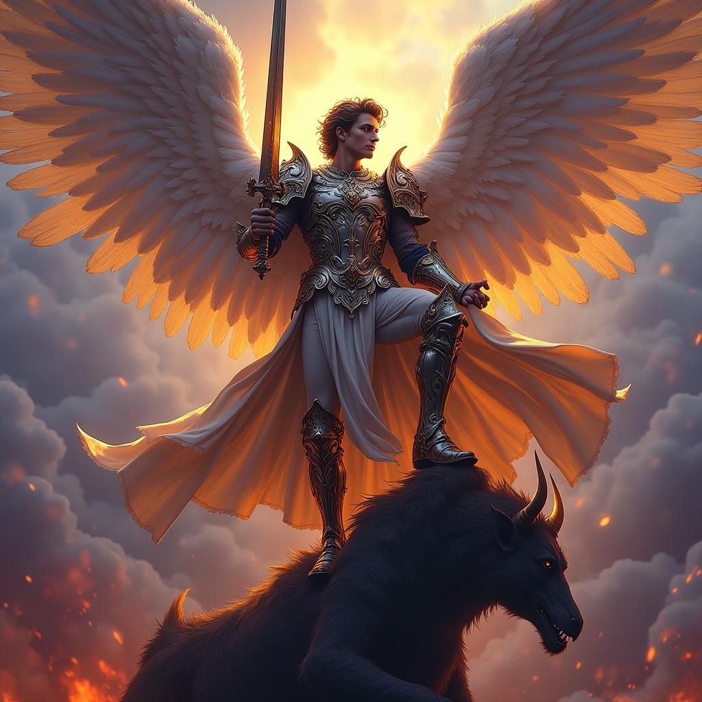 Saint Michael Defeats Devil in Divine Sketch