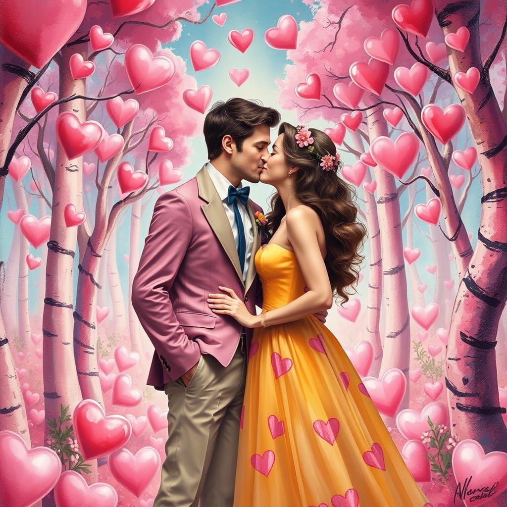 Whimsical Valentine's Day Couple in Candy Heart Wonderland