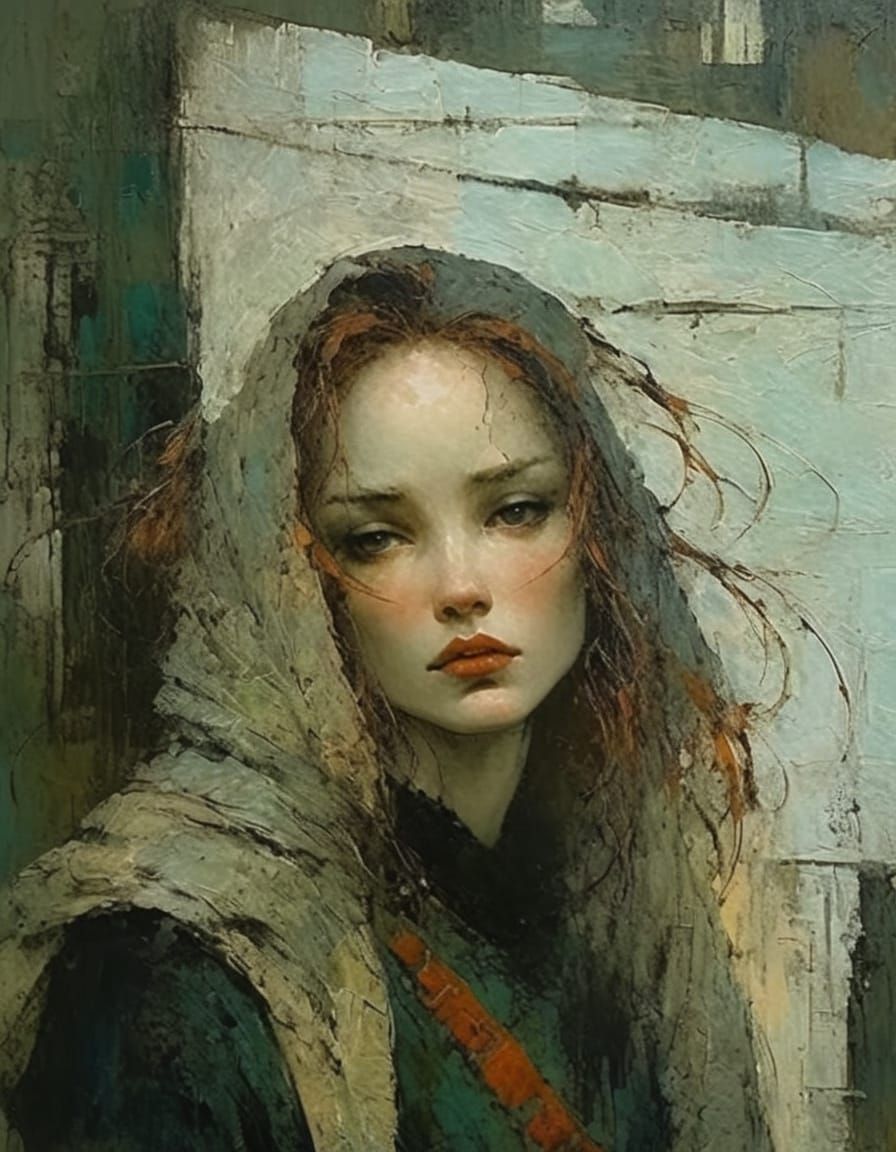 Goth Girl Portrait in Impasto Style